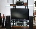 Entertainment center made of steel and glass